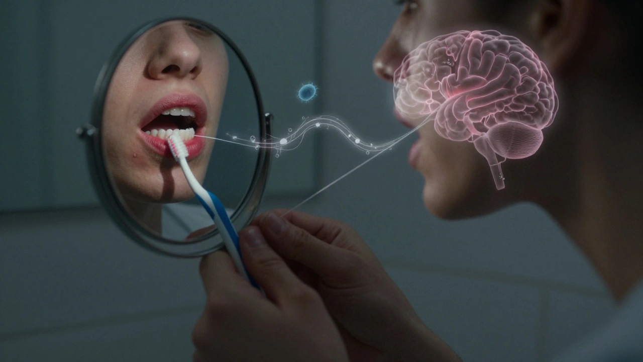 Červené dásně a recese s vize spojení úst s celkovým zdravím.