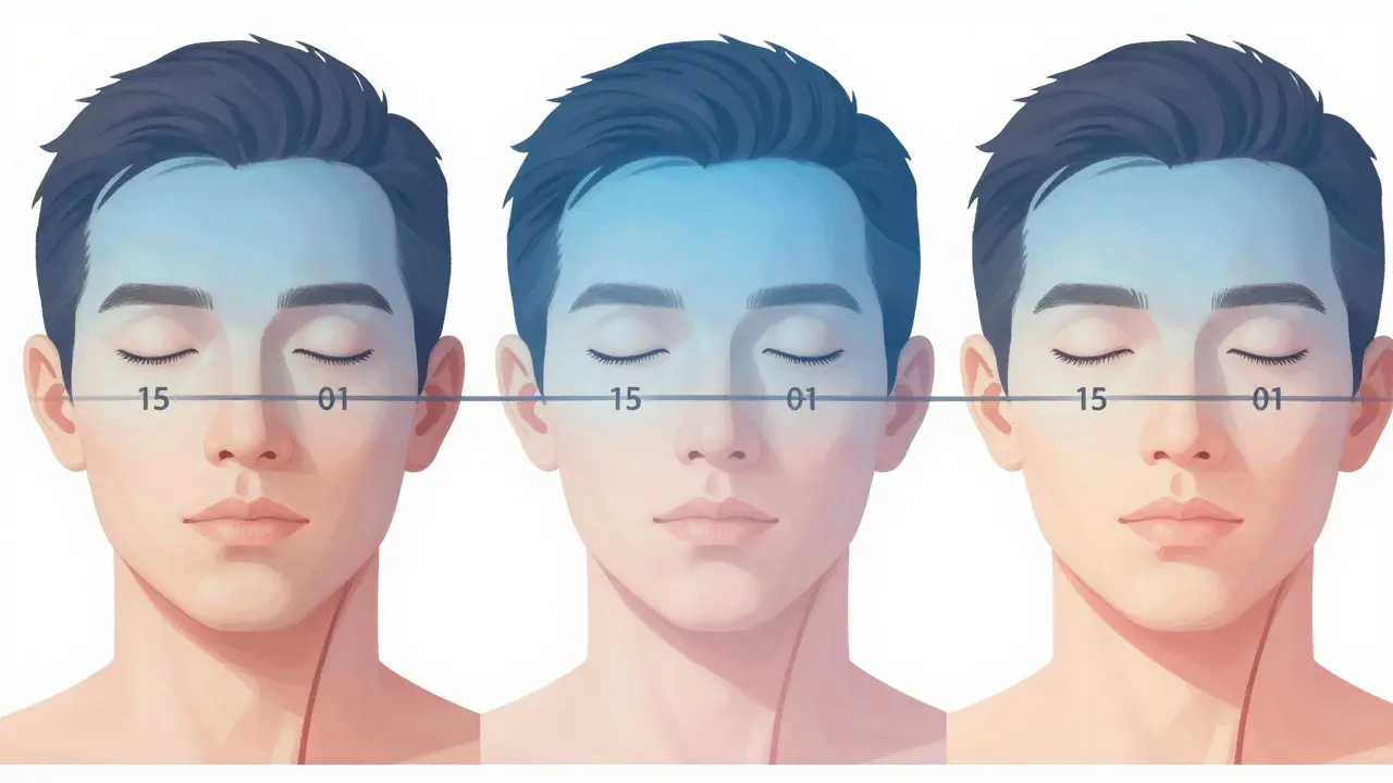Ilustrace cyklu chlazení 15 minut na a 15 minut pryč po extrakci zubu.