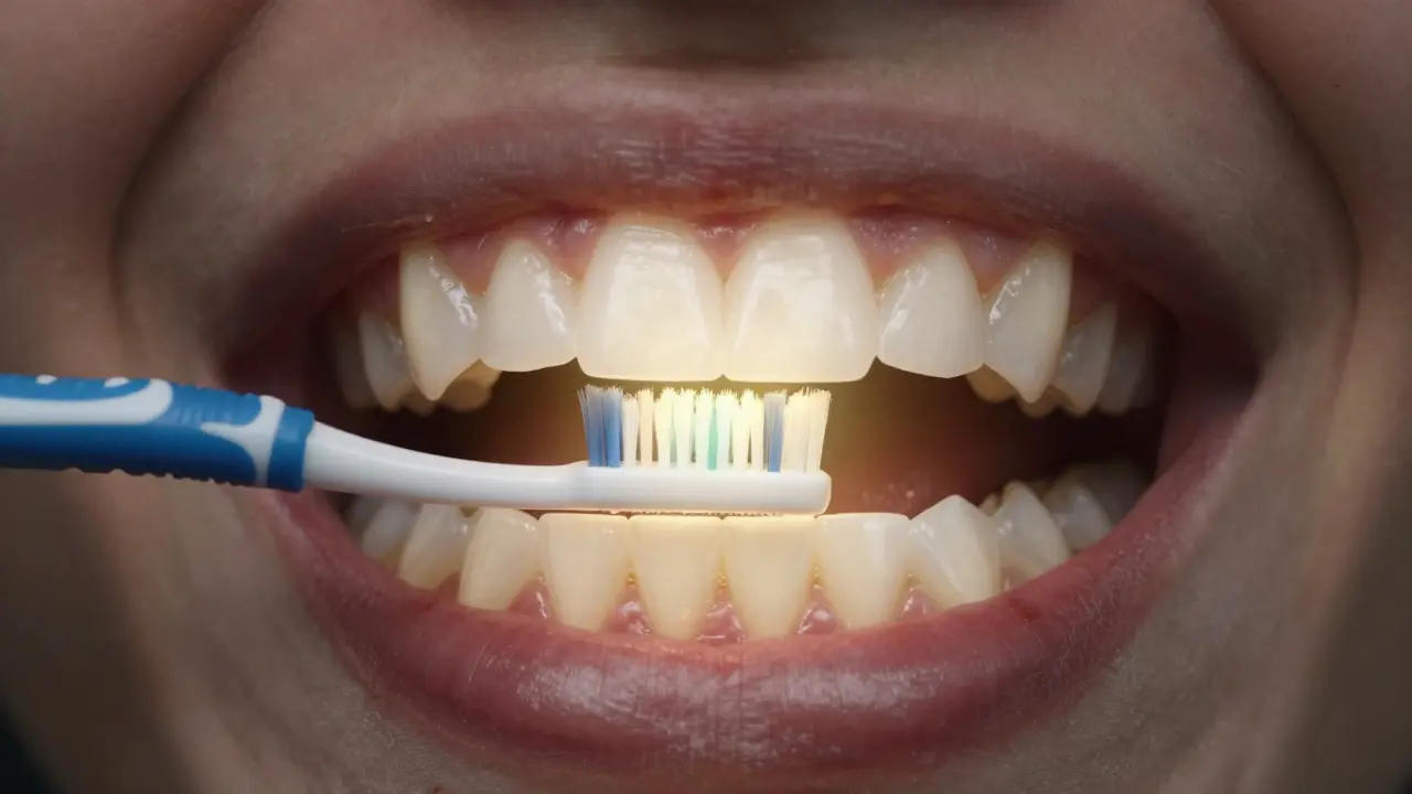 Konceptuální obrázek čistých a znečištěných mezizubních prostorů.