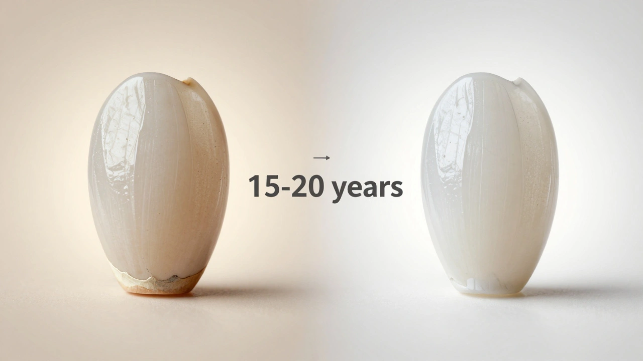 Porovnání starých a nových keramických fazet po 15 letech používání.