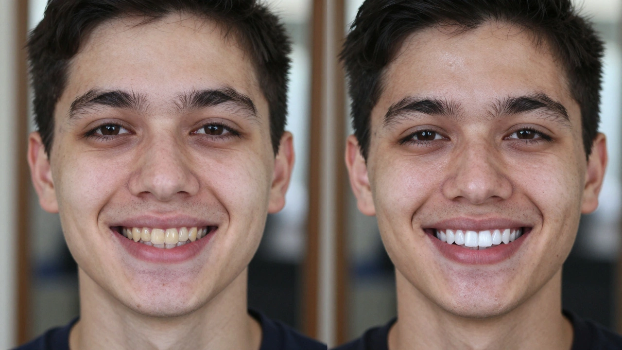 Před a po: transformace úsměvu díky celokeramickým fazetám.