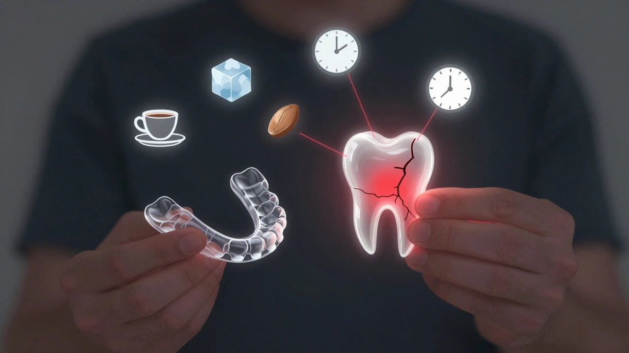 Přehledný koncept praskliny zubu s příčinami a následky.