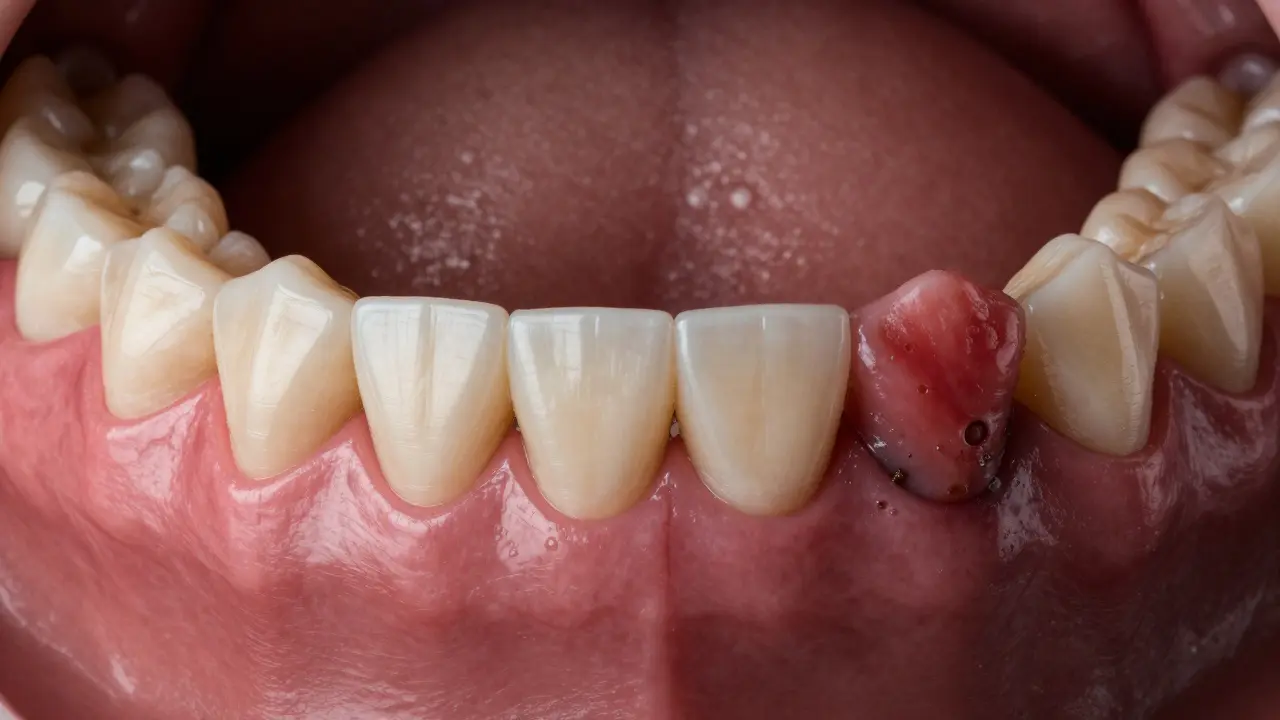 Porovnání zdravých a zánětlivých dásní s a bez zubního kamene.