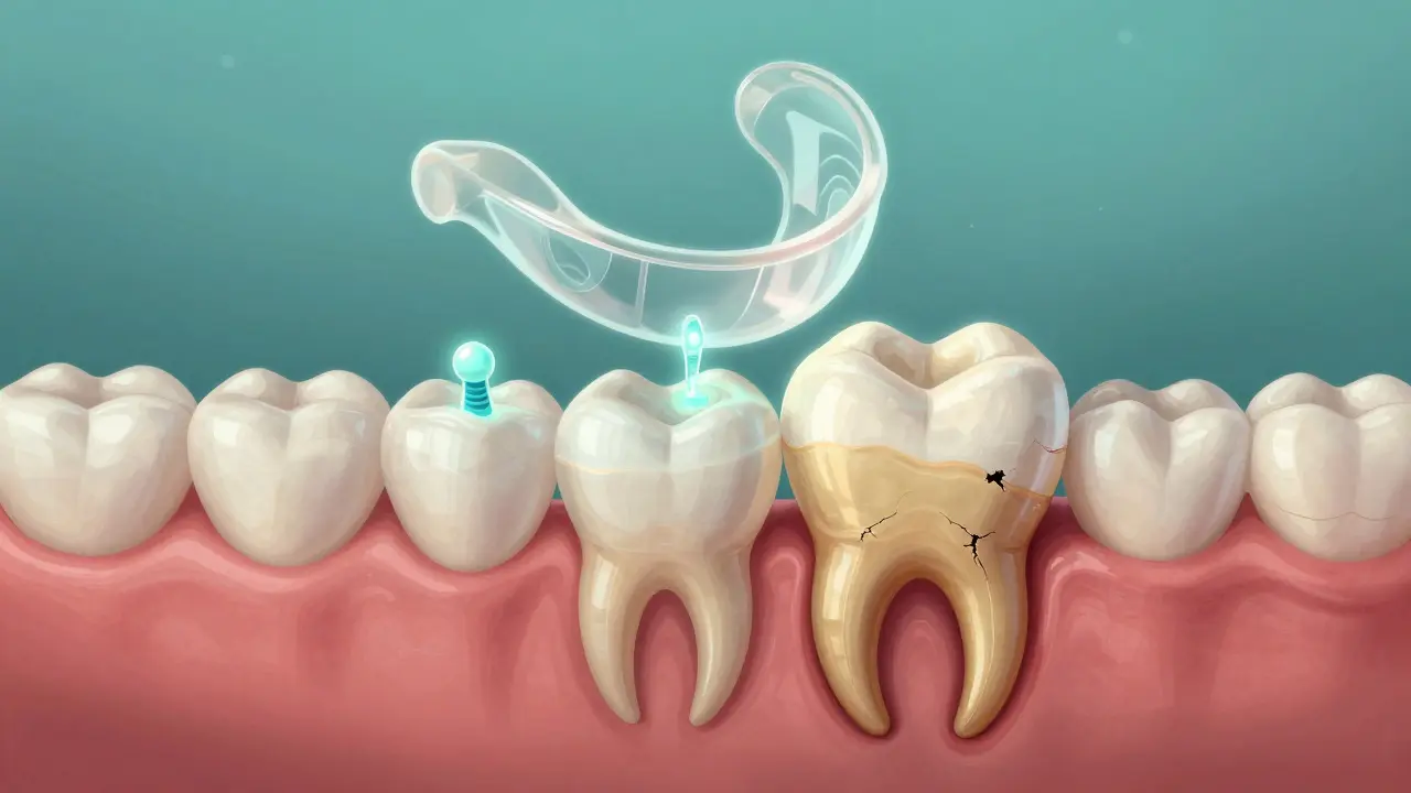 Zdravá dásen se obnovuje nad kořenem zubu, ochranná noční štětice chrání zuby