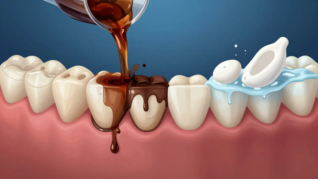 Srovnání porézních zubů po bělení s vstřikujícími se barvivy a ochrannými bílými potravinami.