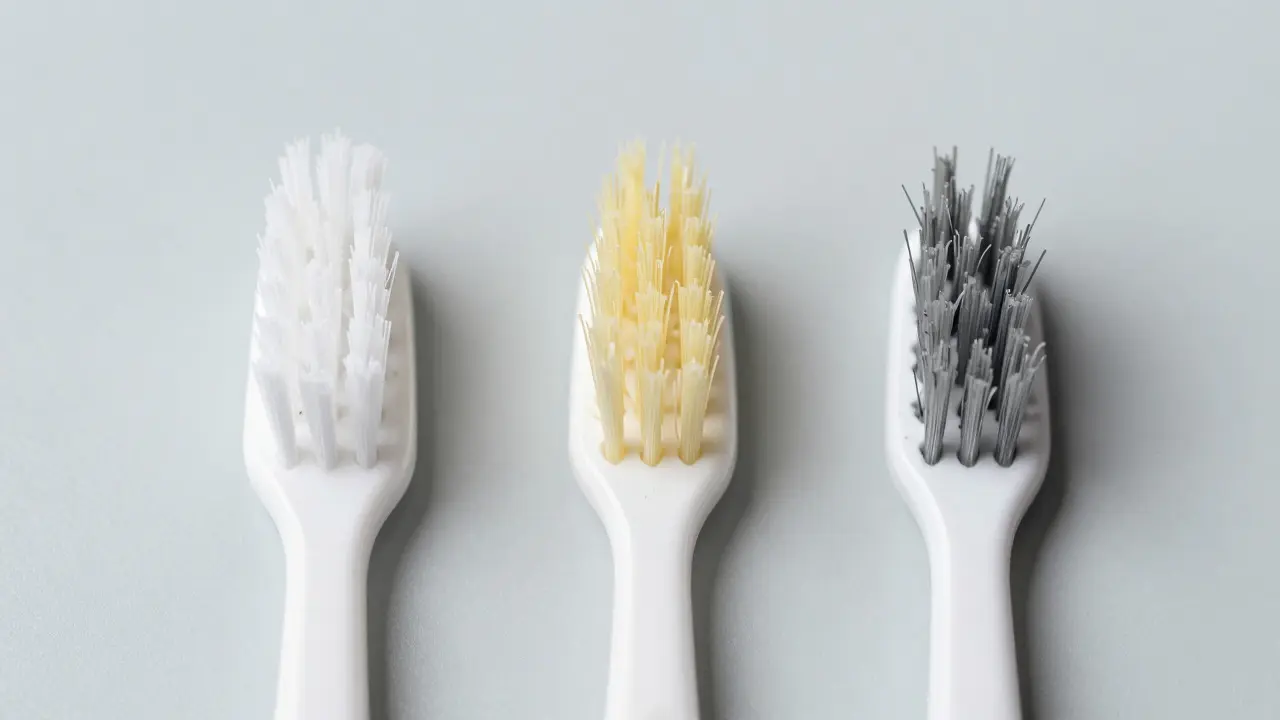 Comparison of new and worn interdental brushes showing bristle deformation